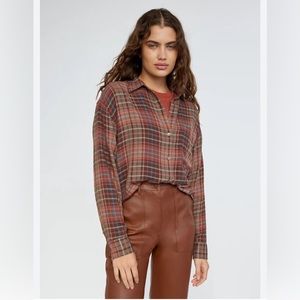 Aritzia Wilfred Dinah Button-Up Long-sleeve plaid button-up blouse